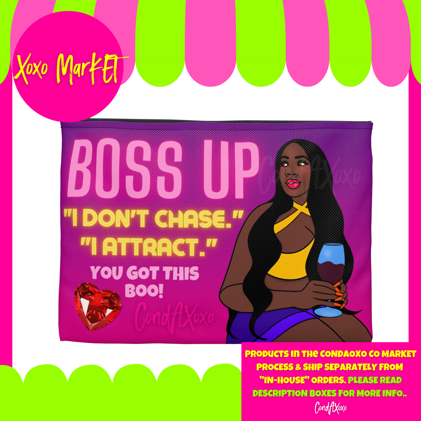 "Post Your Gawd Damn Sh*t" & "Boss Up" Affirmation (2 in 1 Design) Accessory Pouch | Xoxo Market