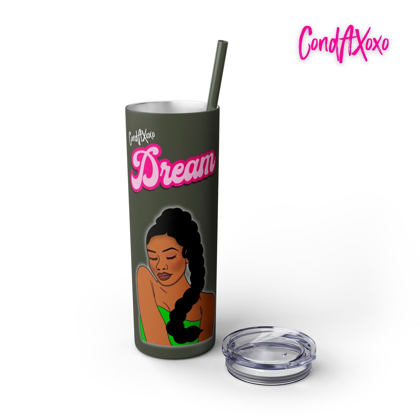 Dream Skinny Tumbler with Straw, 20oz (White Logo) | Xoxo Market