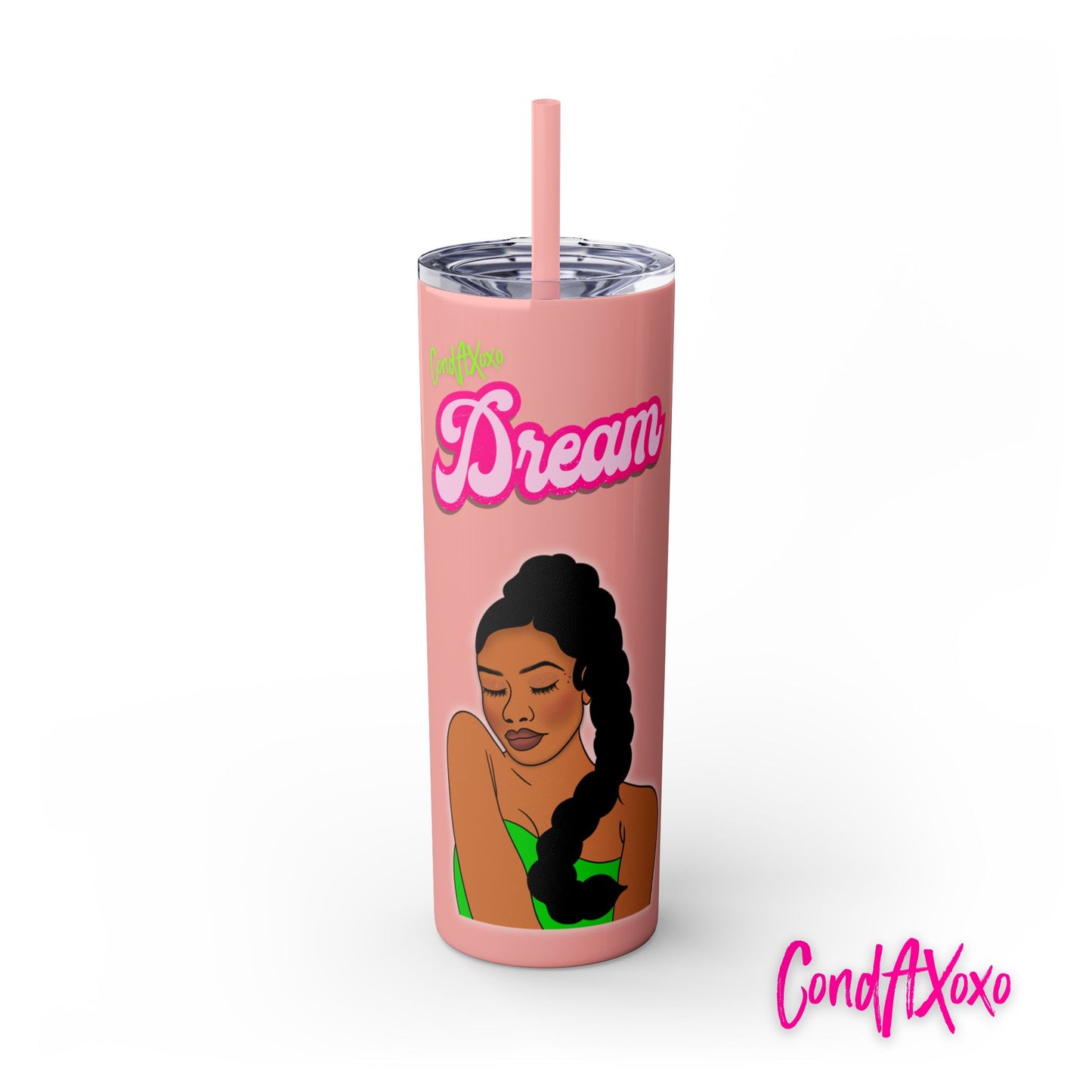 Dream Skinny Tumbler with Straw, 20oz (Green Logo) | Xoxo Market