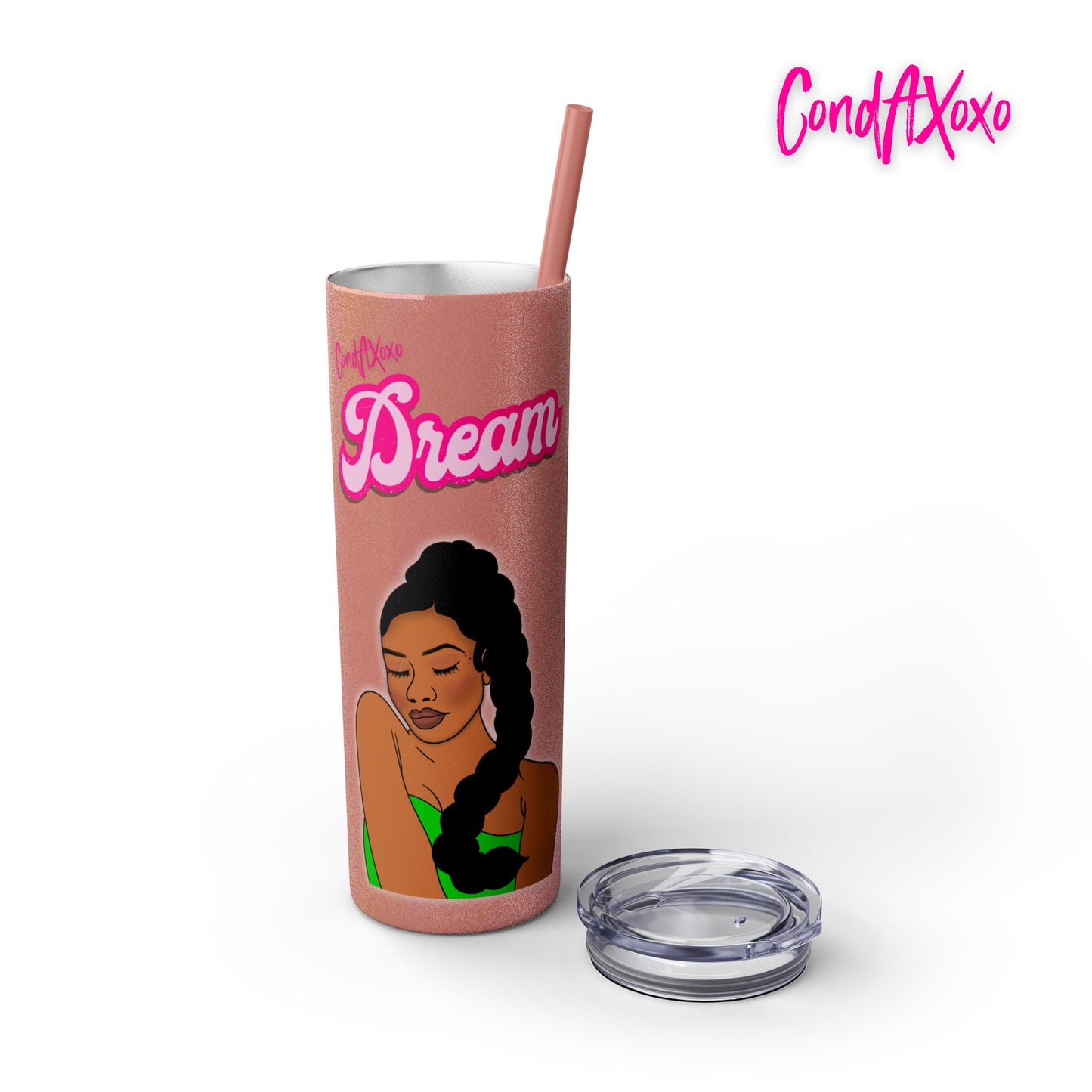 Dream Skinny Tumbler with Straw, 20oz (Pink Logo) | Xoxo Market