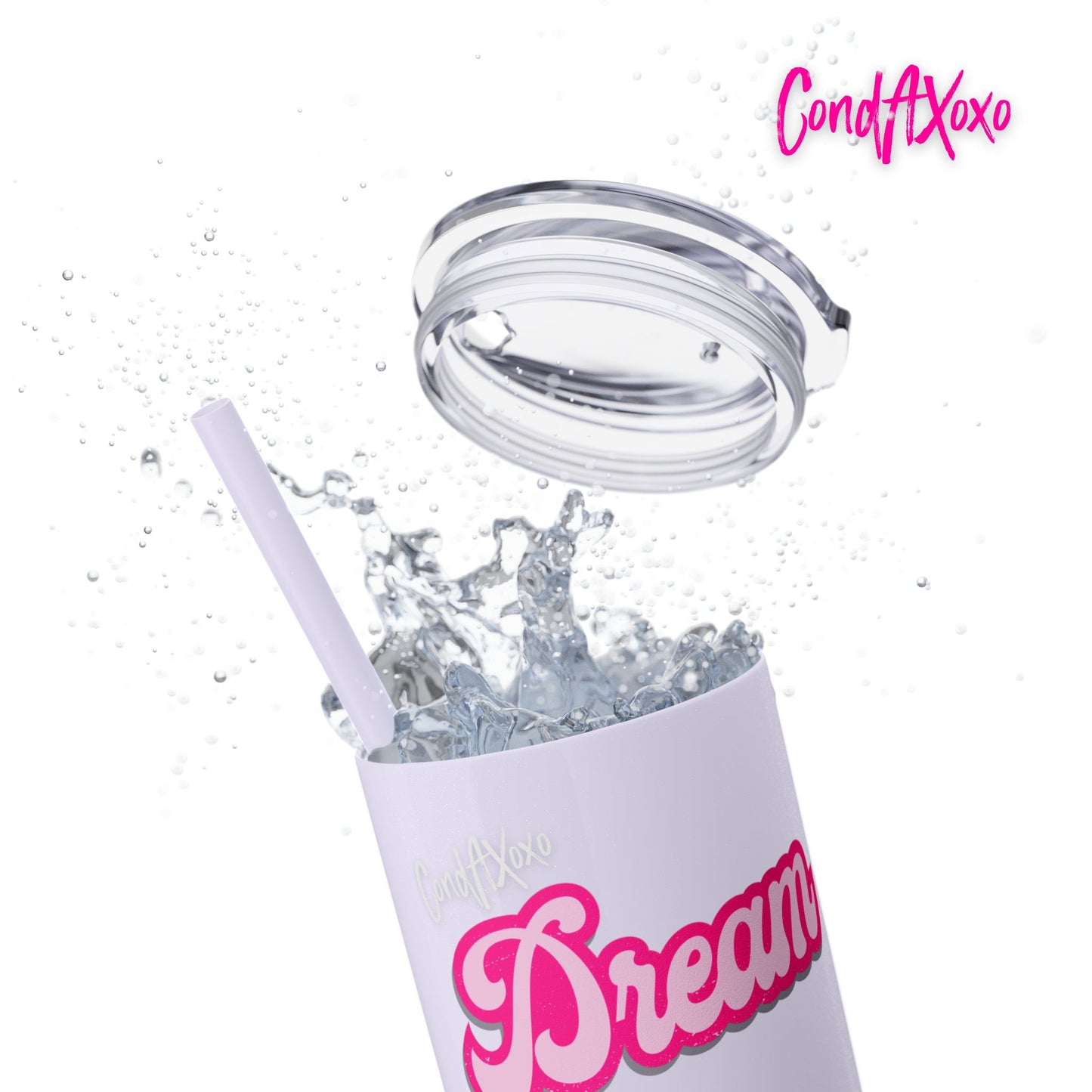 Dream Skinny Tumbler with Straw, 20oz (White Logo) | Xoxo Market