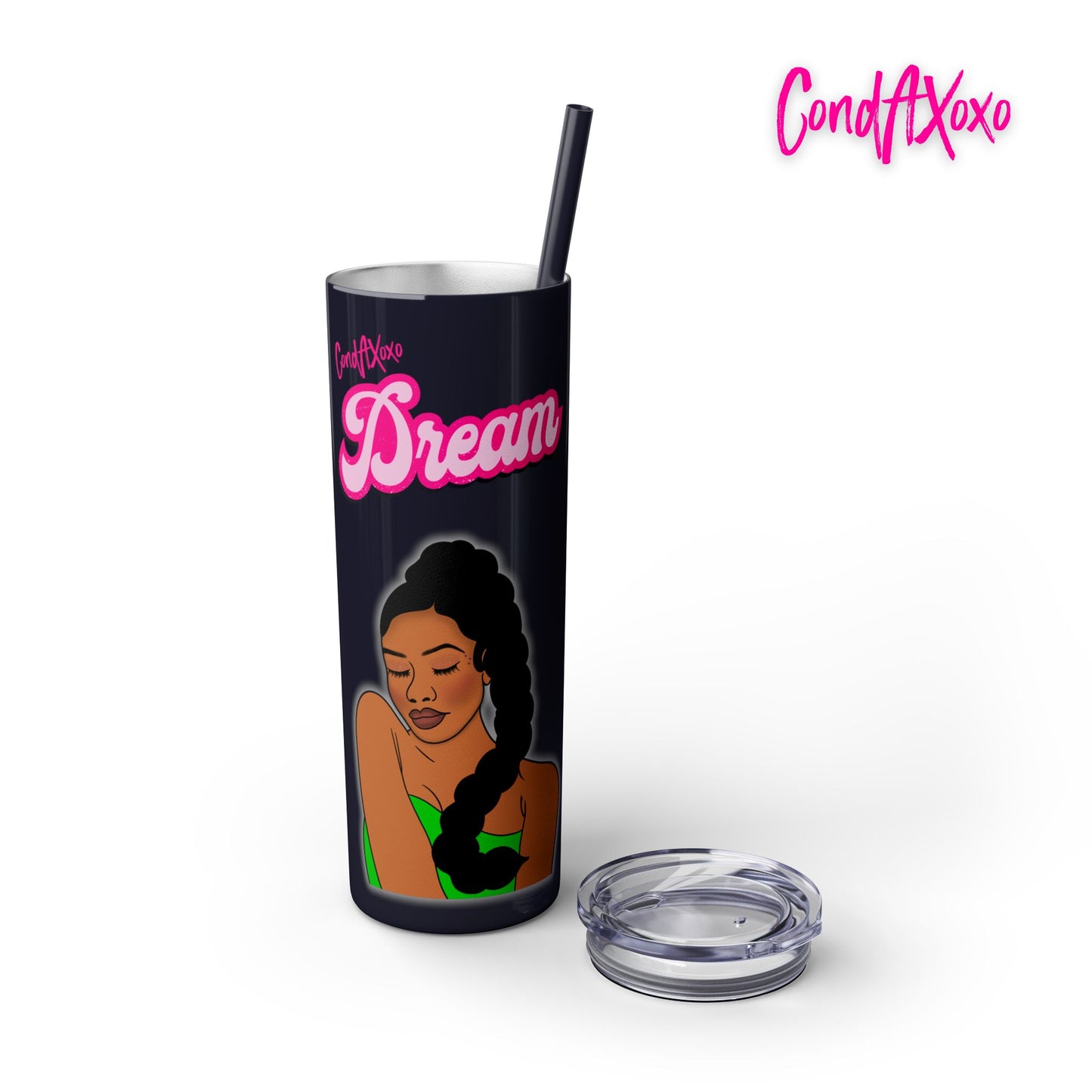 Dream Skinny Tumbler with Straw, 20oz (Pink Logo) | Xoxo Market