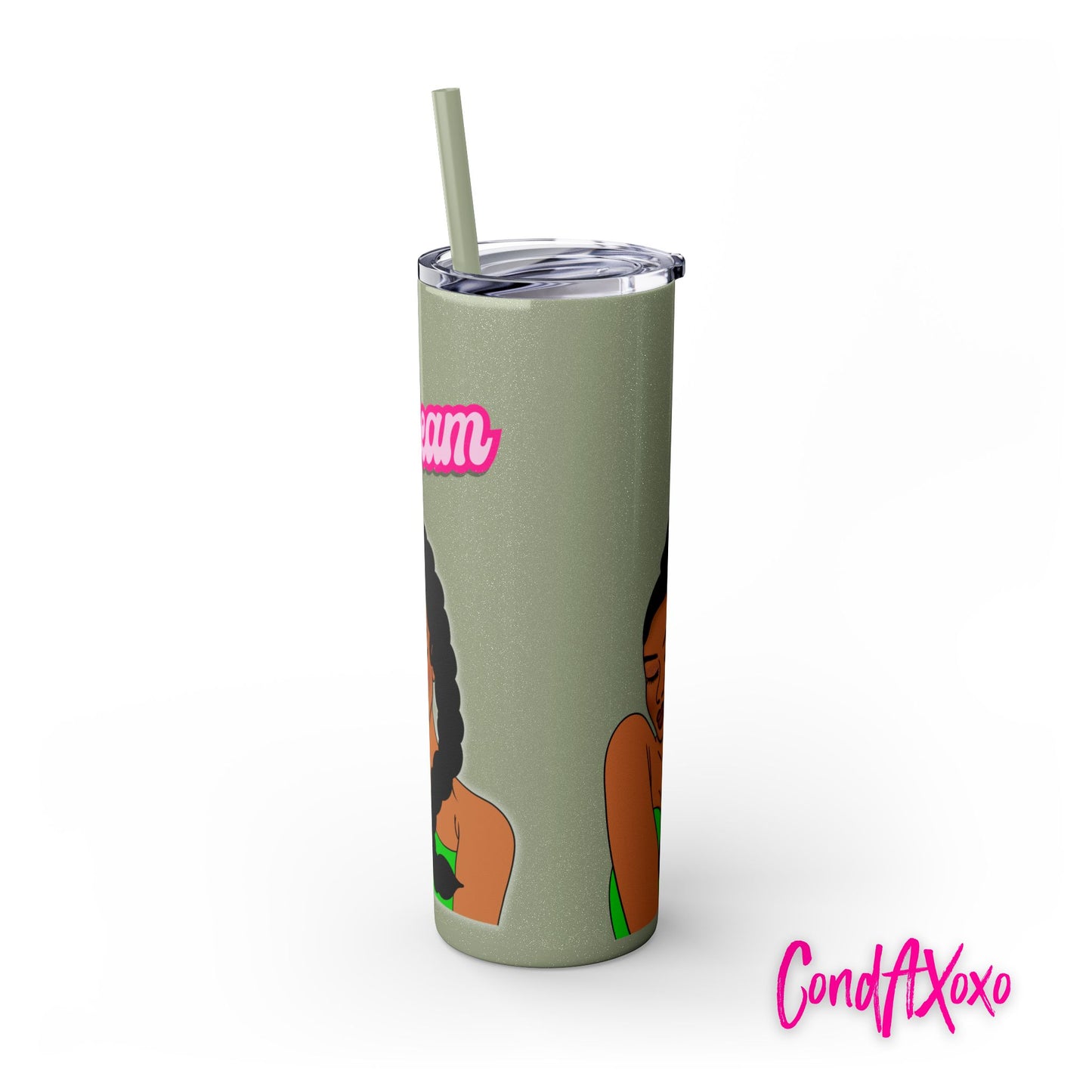 Dream Skinny Tumbler with Straw, 20oz (Green Logo) | Xoxo Market