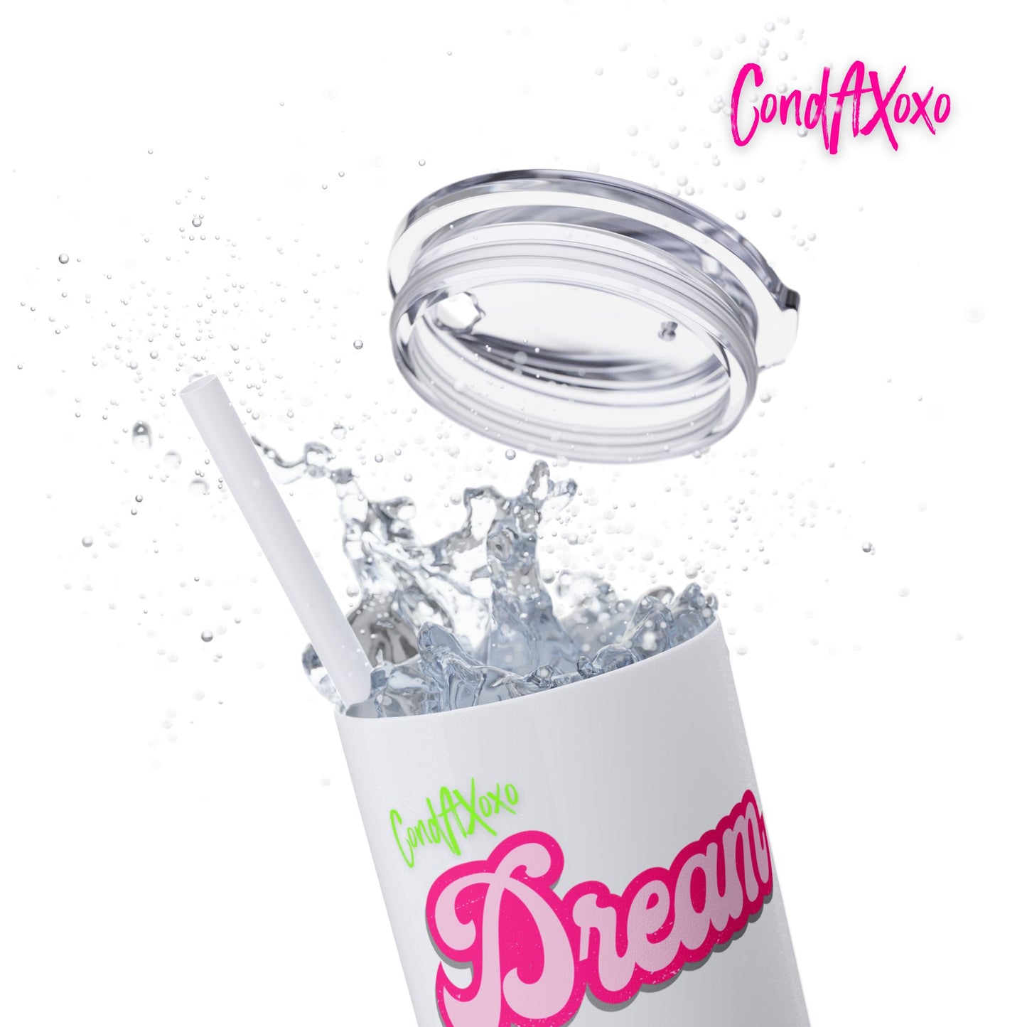 Dream Skinny Tumbler with Straw, 20oz (Green Logo) | Xoxo Market