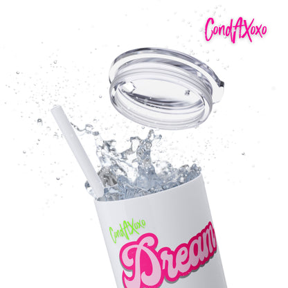 Dream Skinny Tumbler with Straw, 20oz (Green Logo) | Xoxo Market