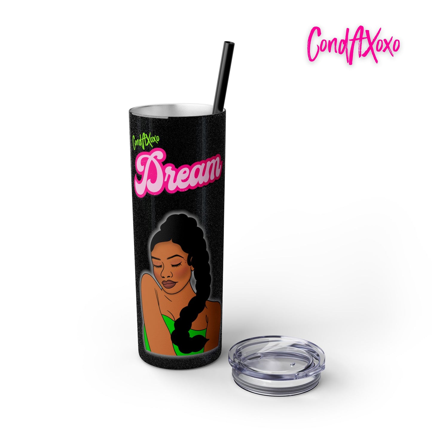 Dream Skinny Tumbler with Straw, 20oz (Green Logo) | Xoxo Market