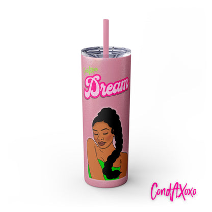 Dream Skinny Tumbler with Straw, 20oz (Green Logo) | Xoxo Market