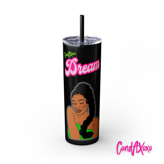 Dream Skinny Tumbler with Straw, 20oz (Green Logo) | Xoxo Market