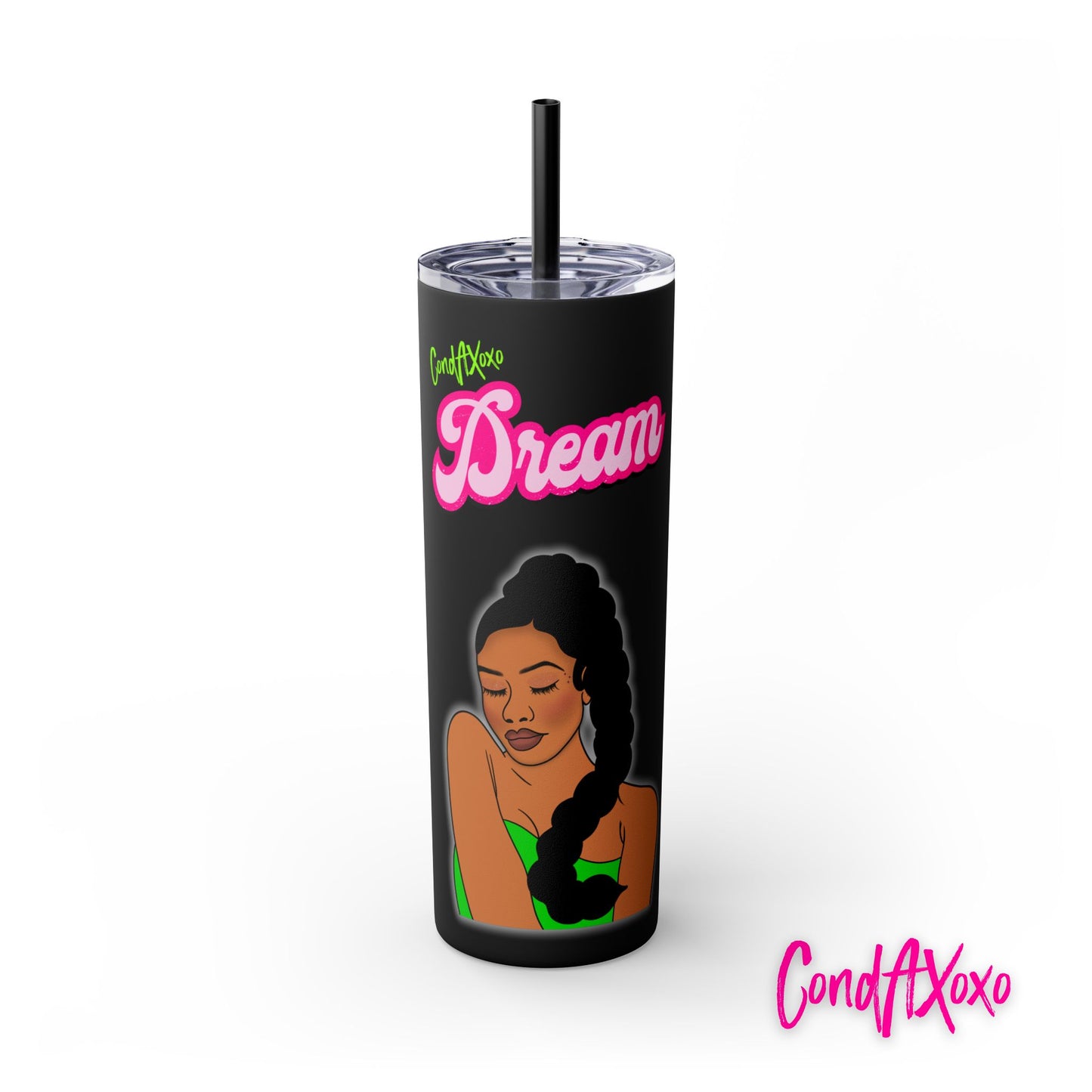 Dream Skinny Tumbler with Straw, 20oz (Green Logo) | Xoxo Market