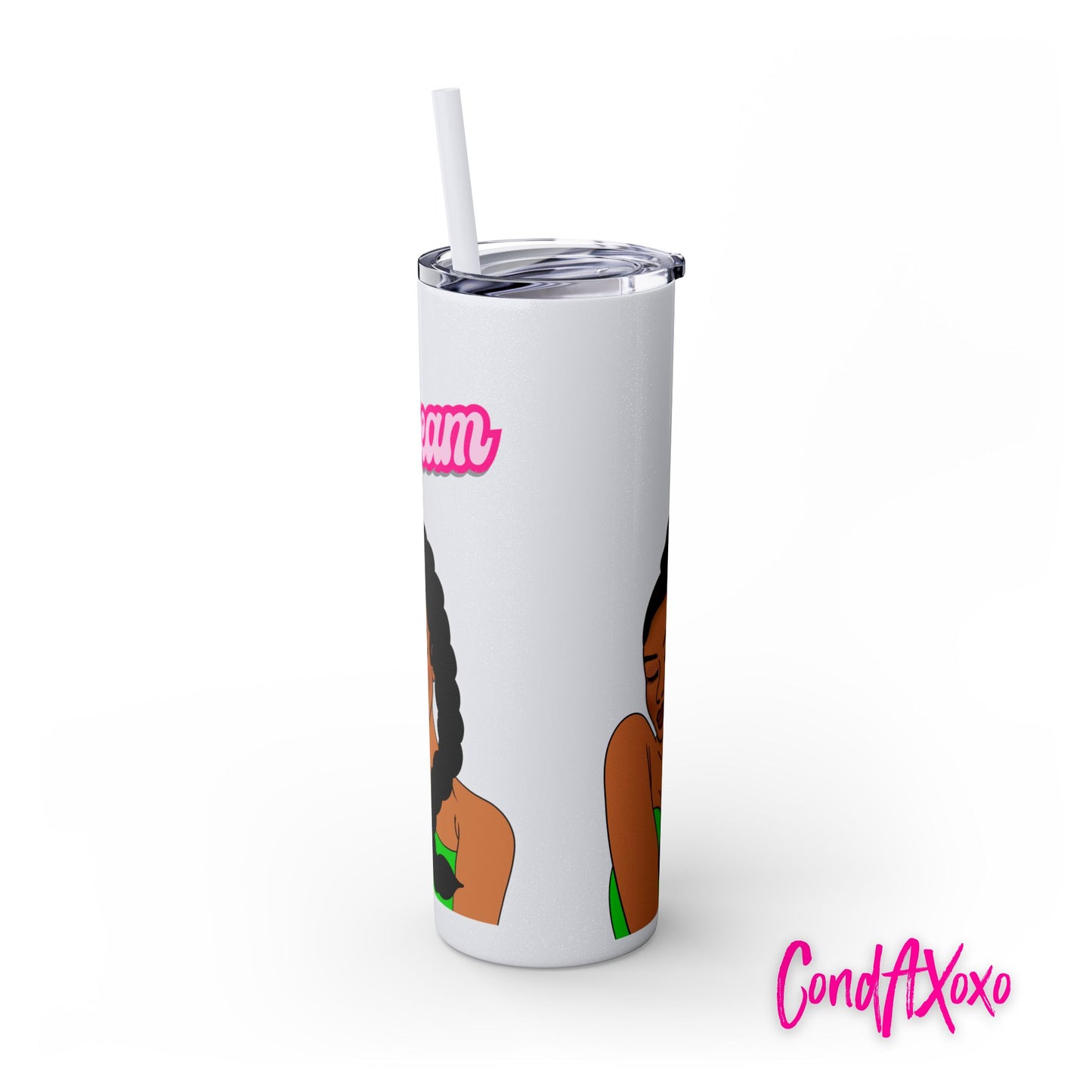 Dream Skinny Tumbler with Straw, 20oz (Green Logo) | Xoxo Market