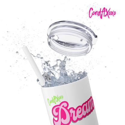 Dream Skinny Tumbler with Straw, 20oz (Green Logo) | Xoxo Market