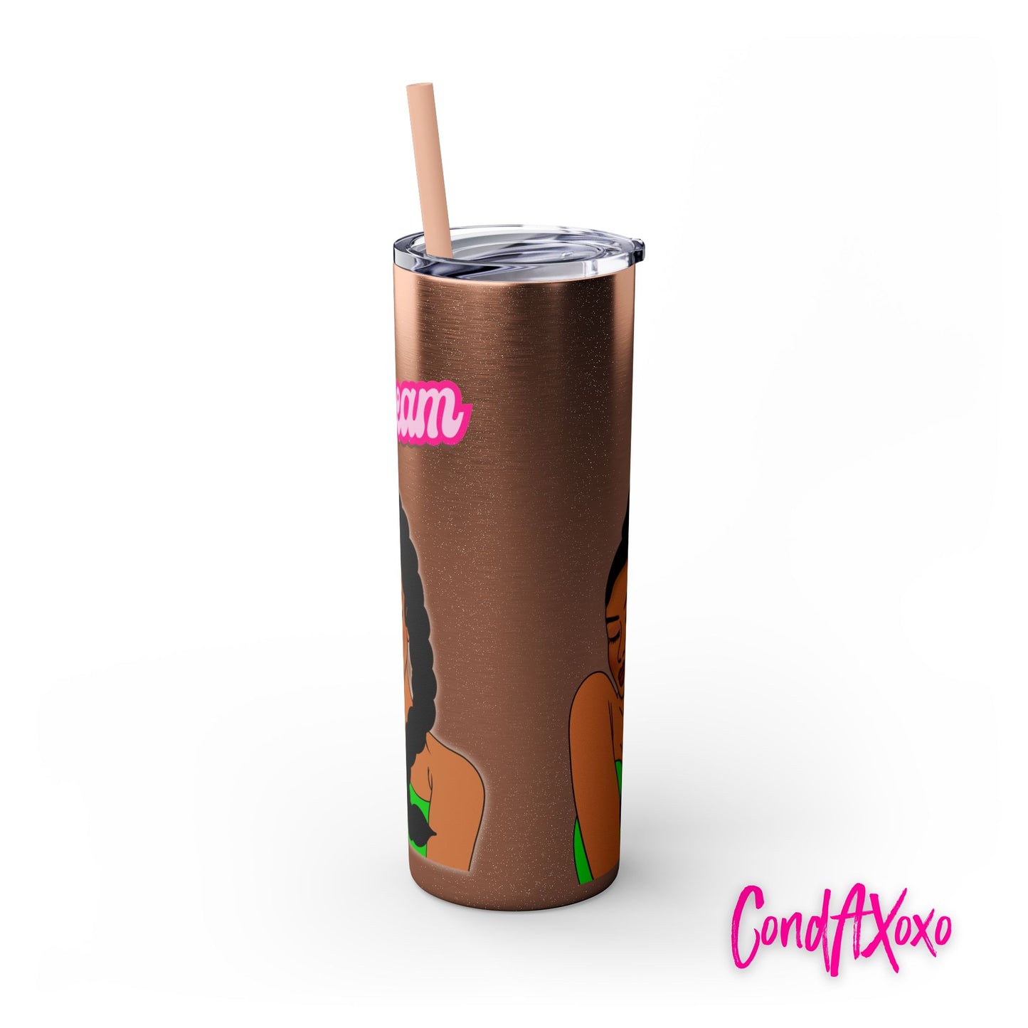 Dream Skinny Tumbler with Straw, 20oz (Green Logo) | Xoxo Market