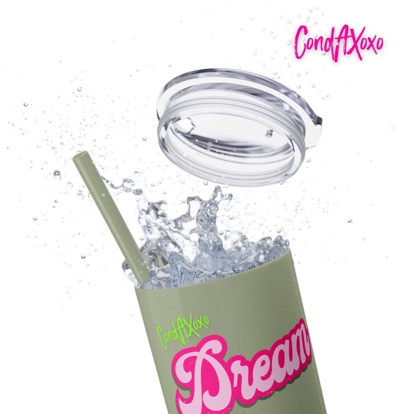 Dream Skinny Tumbler with Straw, 20oz (Green Logo) | Xoxo Market