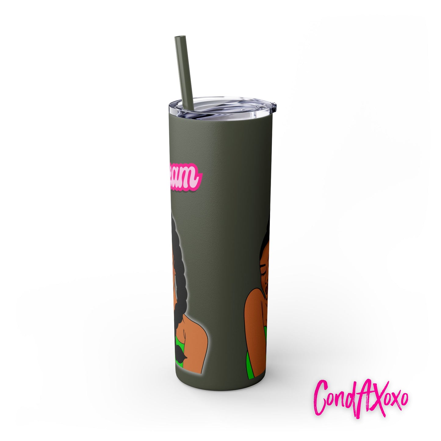 Dream Skinny Tumbler with Straw, 20oz (White Logo) | Xoxo Market