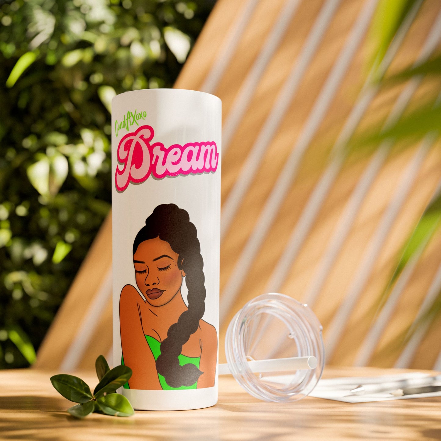 Dream Skinny Tumbler with Straw, 20oz (Green Logo) | Xoxo Market