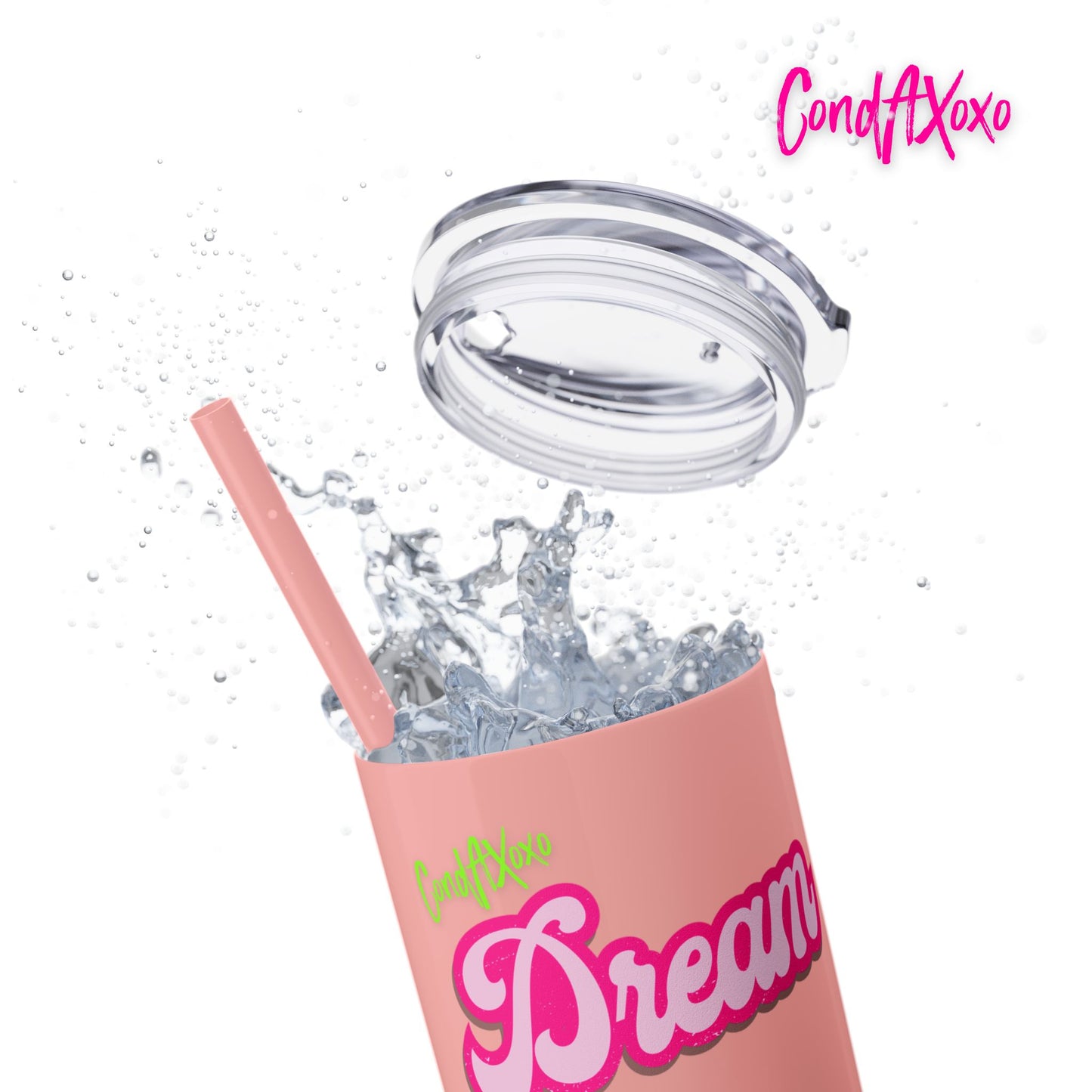 Dream Skinny Tumbler with Straw, 20oz (Green Logo) | Xoxo Market