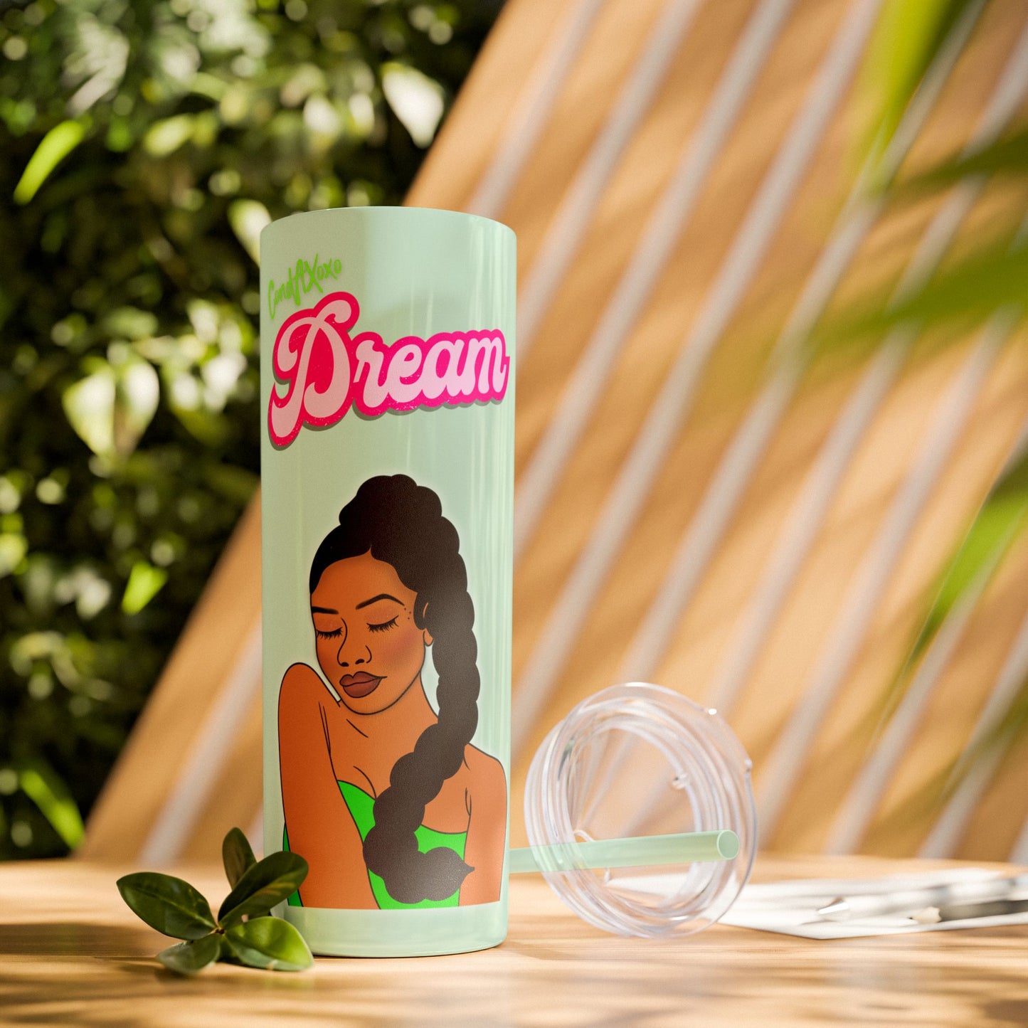 Dream Skinny Tumbler with Straw, 20oz (Green Logo) | Xoxo Market