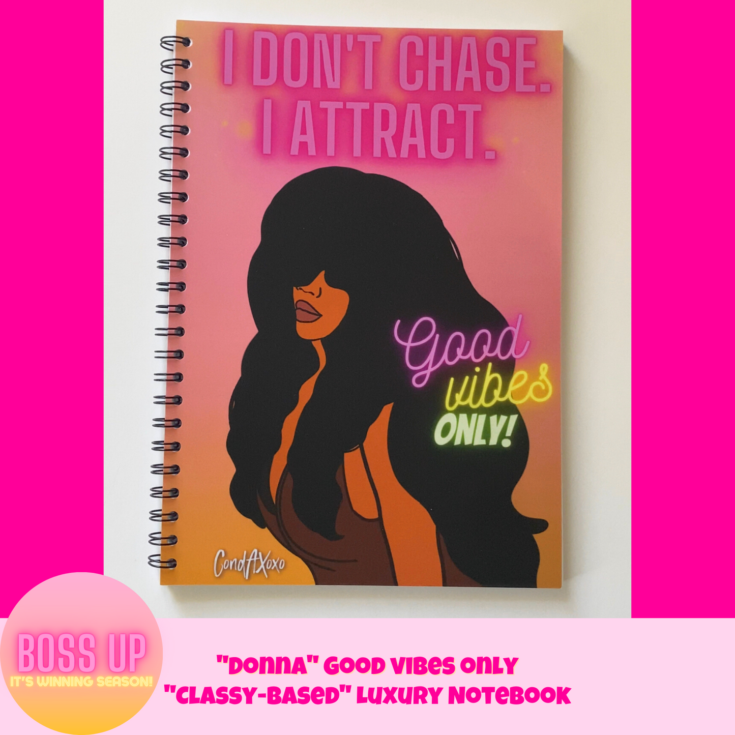 Good Vibes Only "It's Winning Season!" Classy-Based Luxury Wired Notebook | No Shadow Back Cover