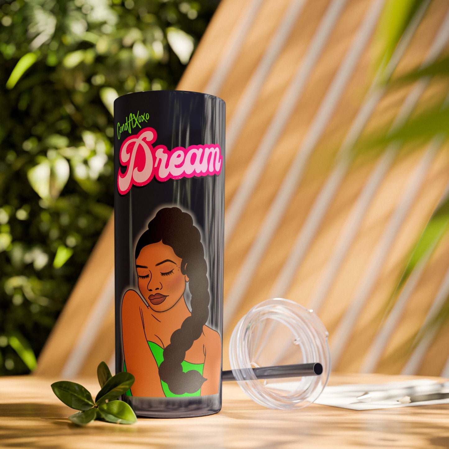 Dream Skinny Tumbler with Straw, 20oz (Green Logo) | Xoxo Market