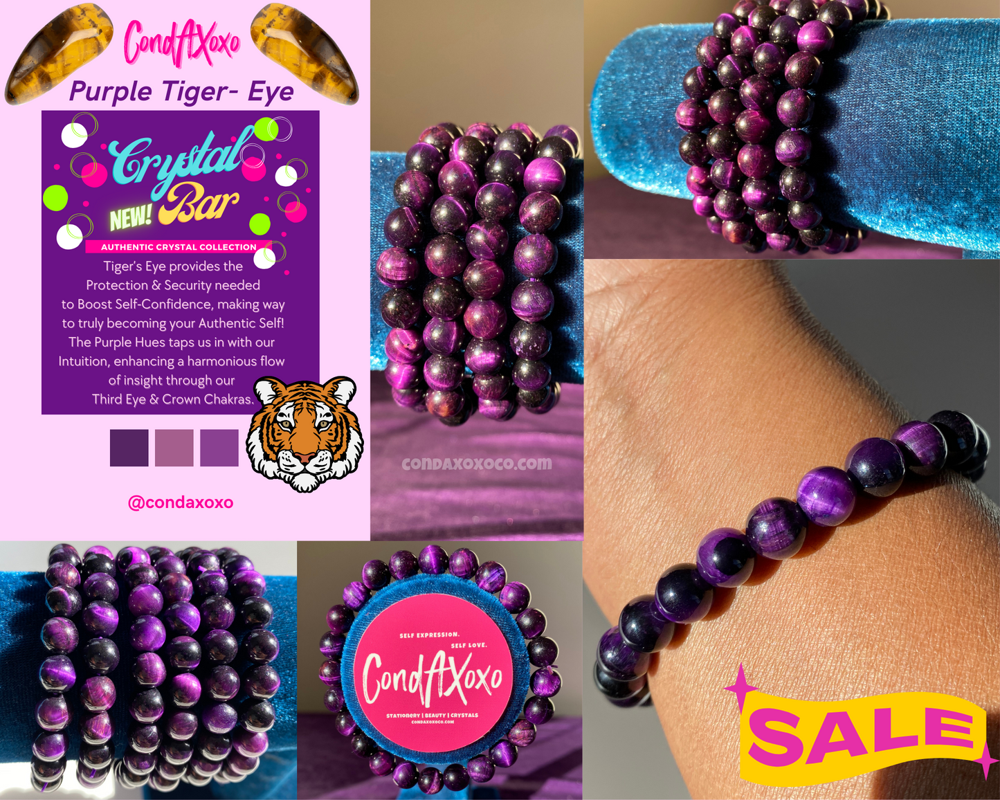 Purple Tiger's Eye Crystal Bracelets