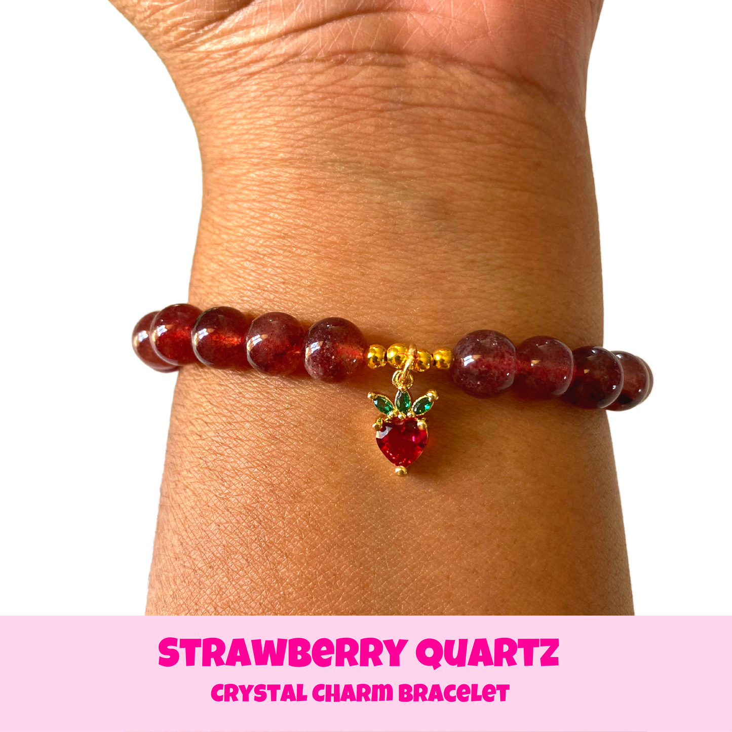 Gold Strawberry Quartz Crystal Charm Bracelet