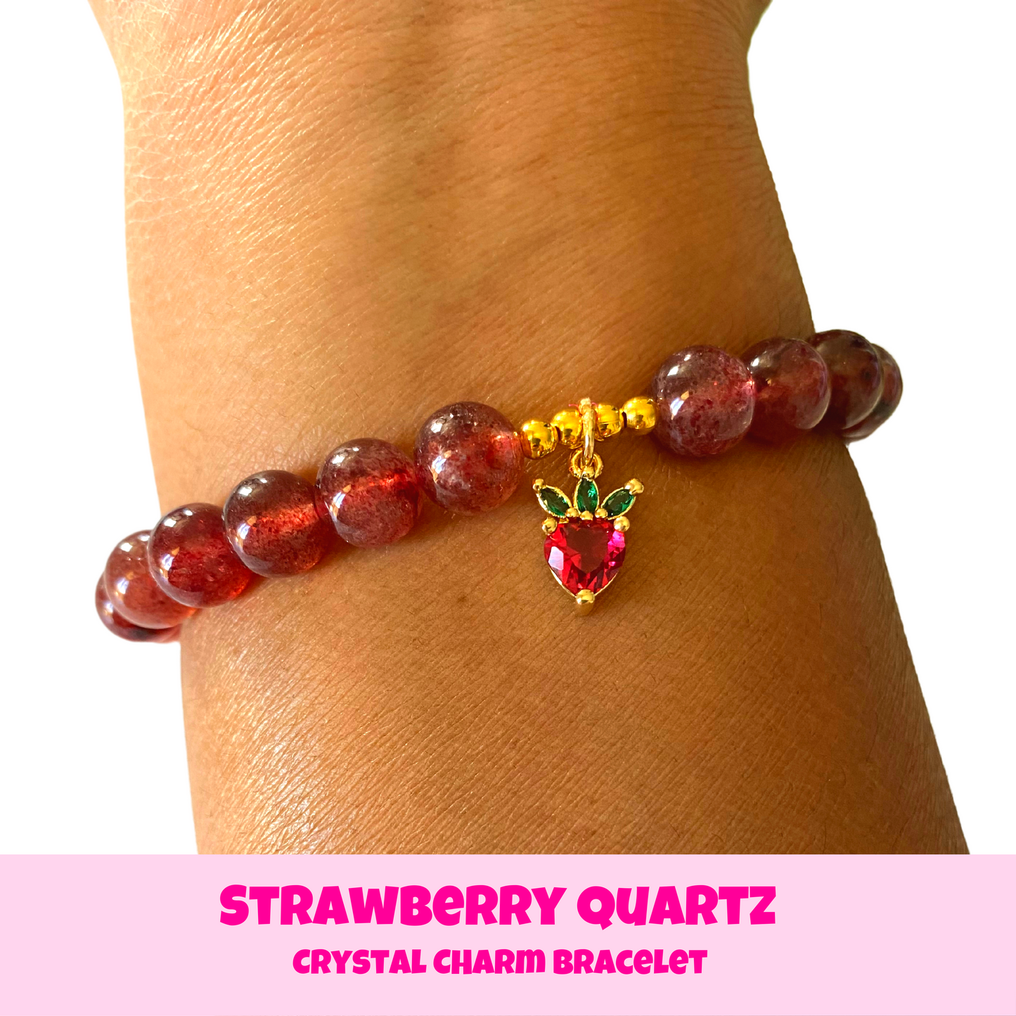 Gold Strawberry Quartz Crystal Charm Bracelet