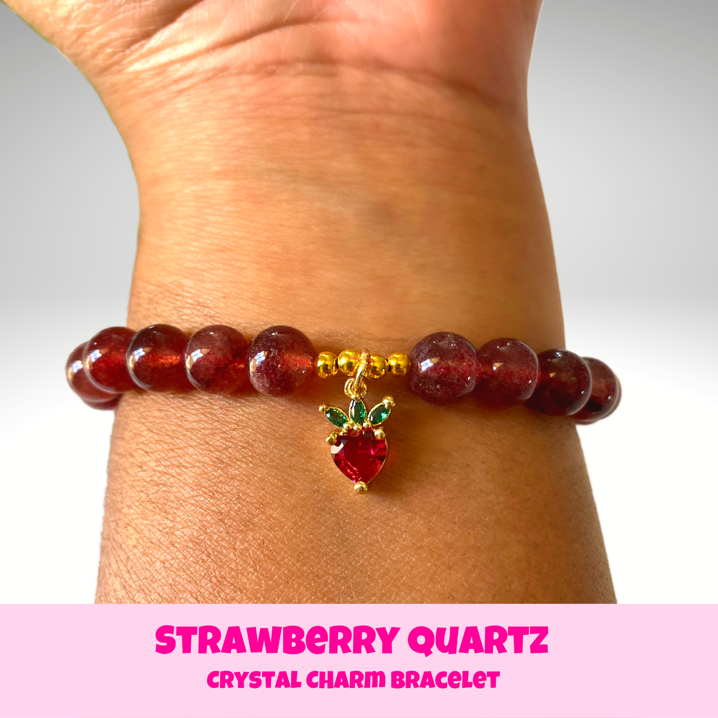 Gold Strawberry Quartz Crystal Charm Bracelet