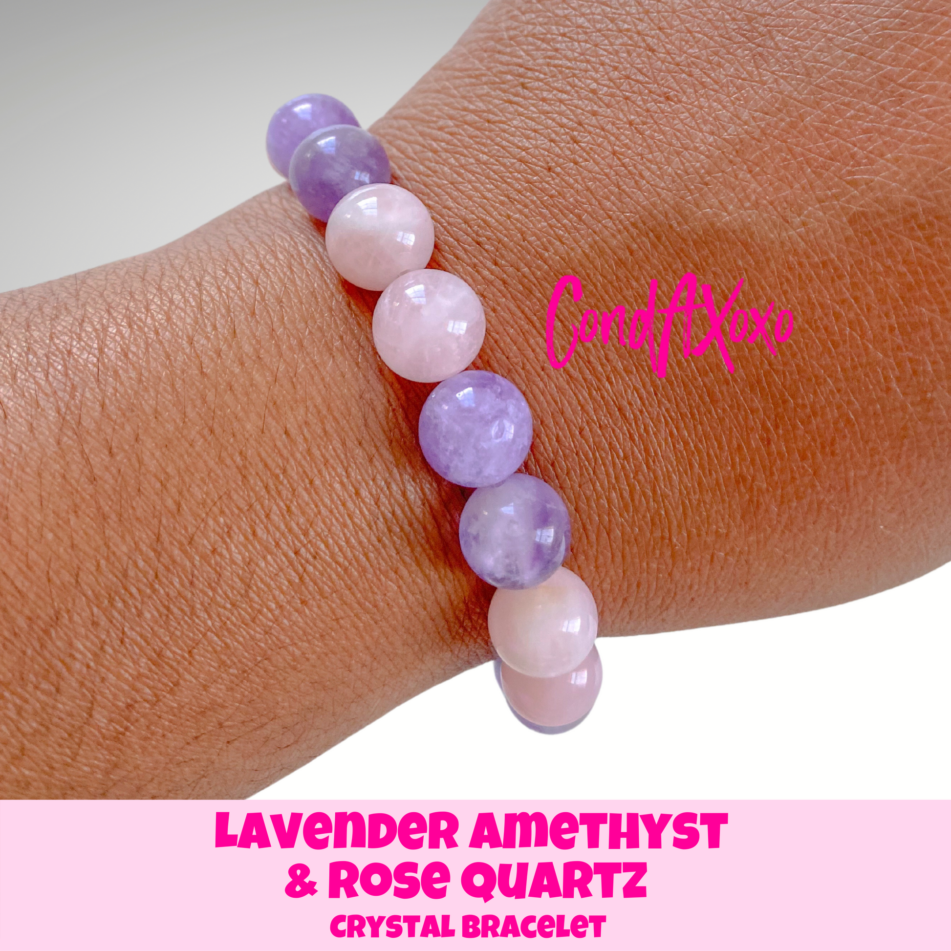 Women's Beaded Bracelet with Cherry Quartz, Rose Quartz, Amethyst Lavender, and Pink Aventurine L (17cm / 6.7”)