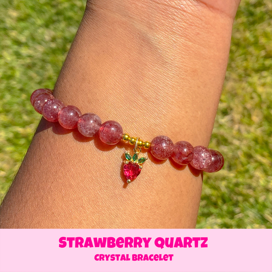 Gold Strawberry Quartz Crystal Charm Bracelet